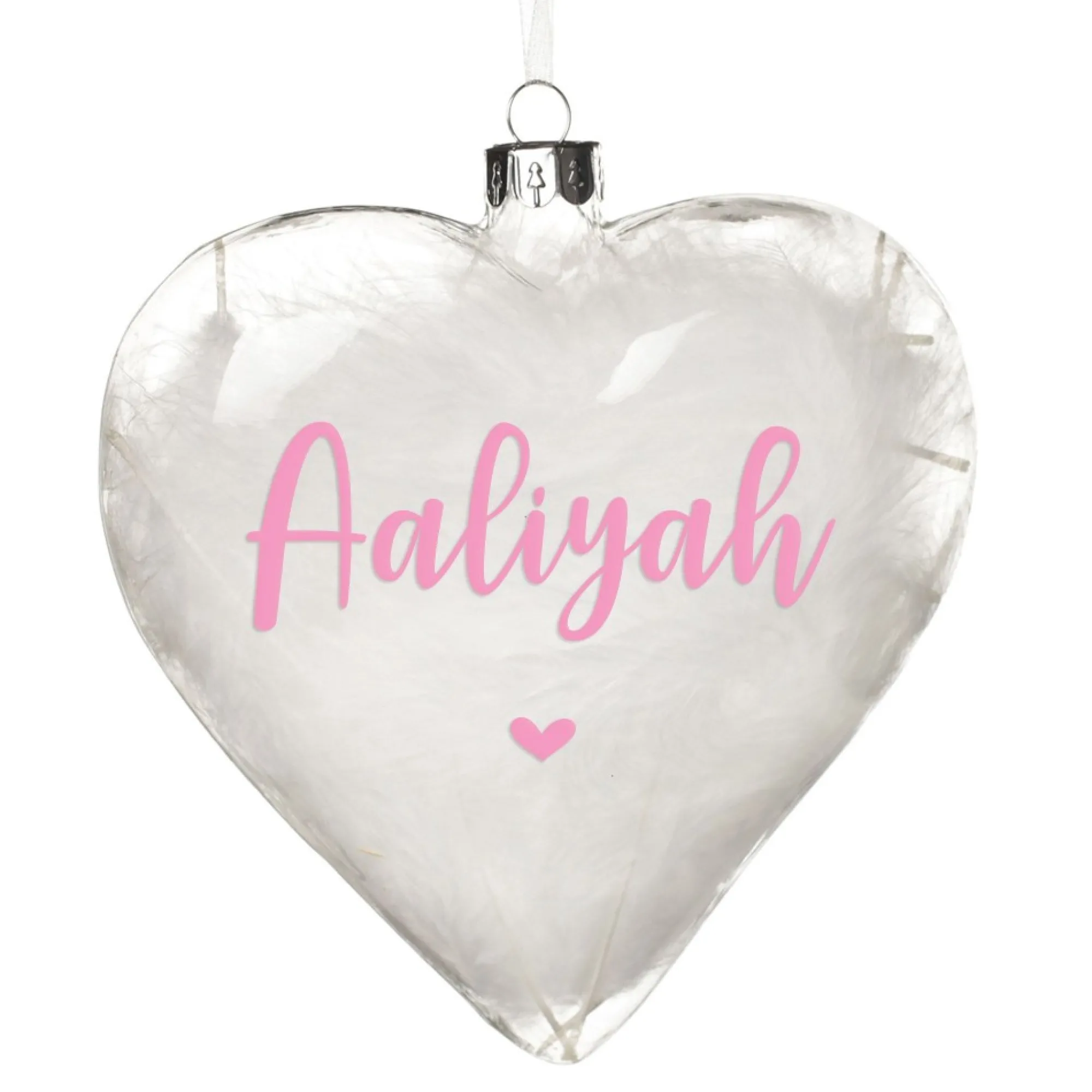 Personalised White Feather Glass Heart New