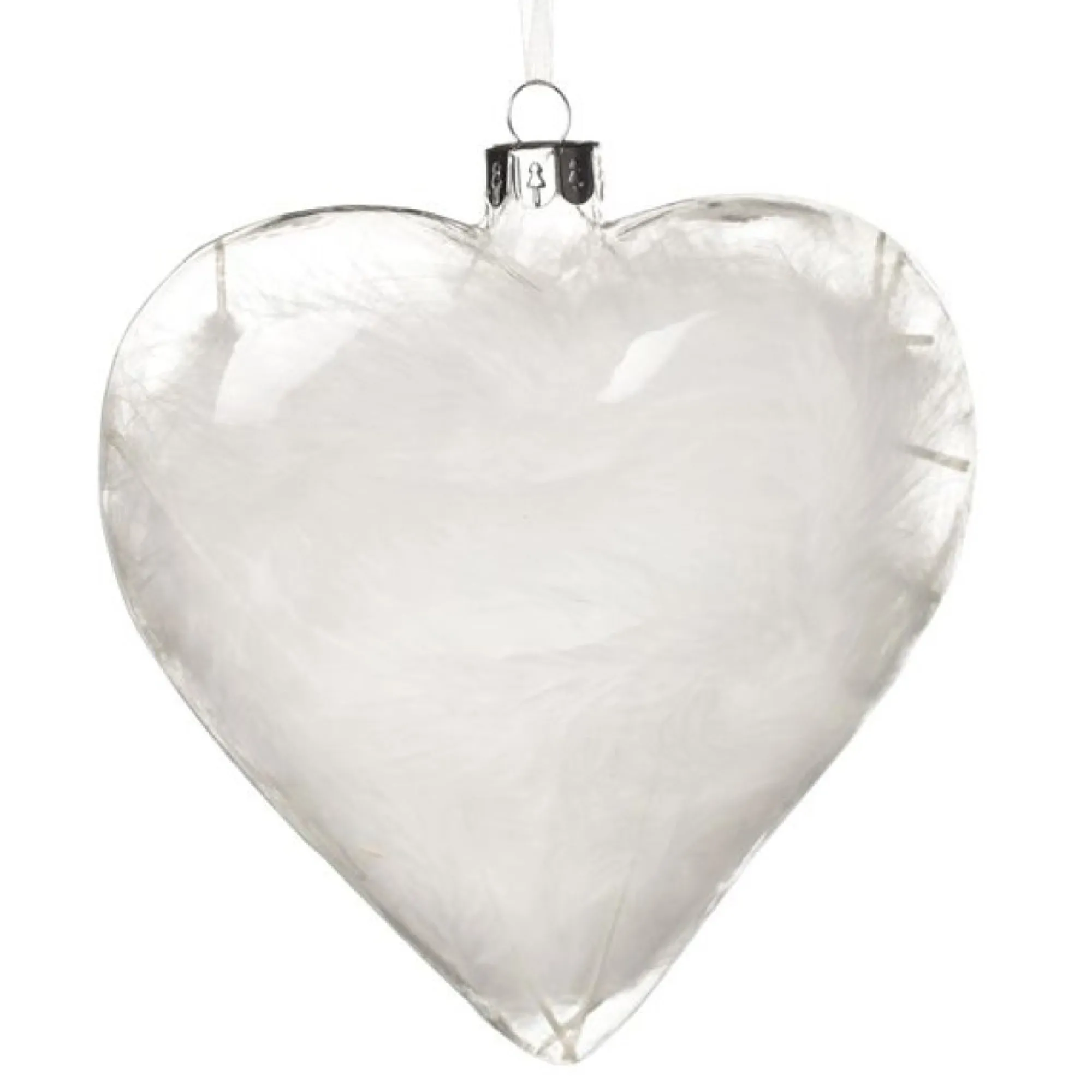 Personalised White Feather Glass Heart New