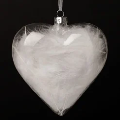 Personalised White Feather Glass Heart New
