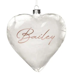 Personalised White Feather Glass Heart New