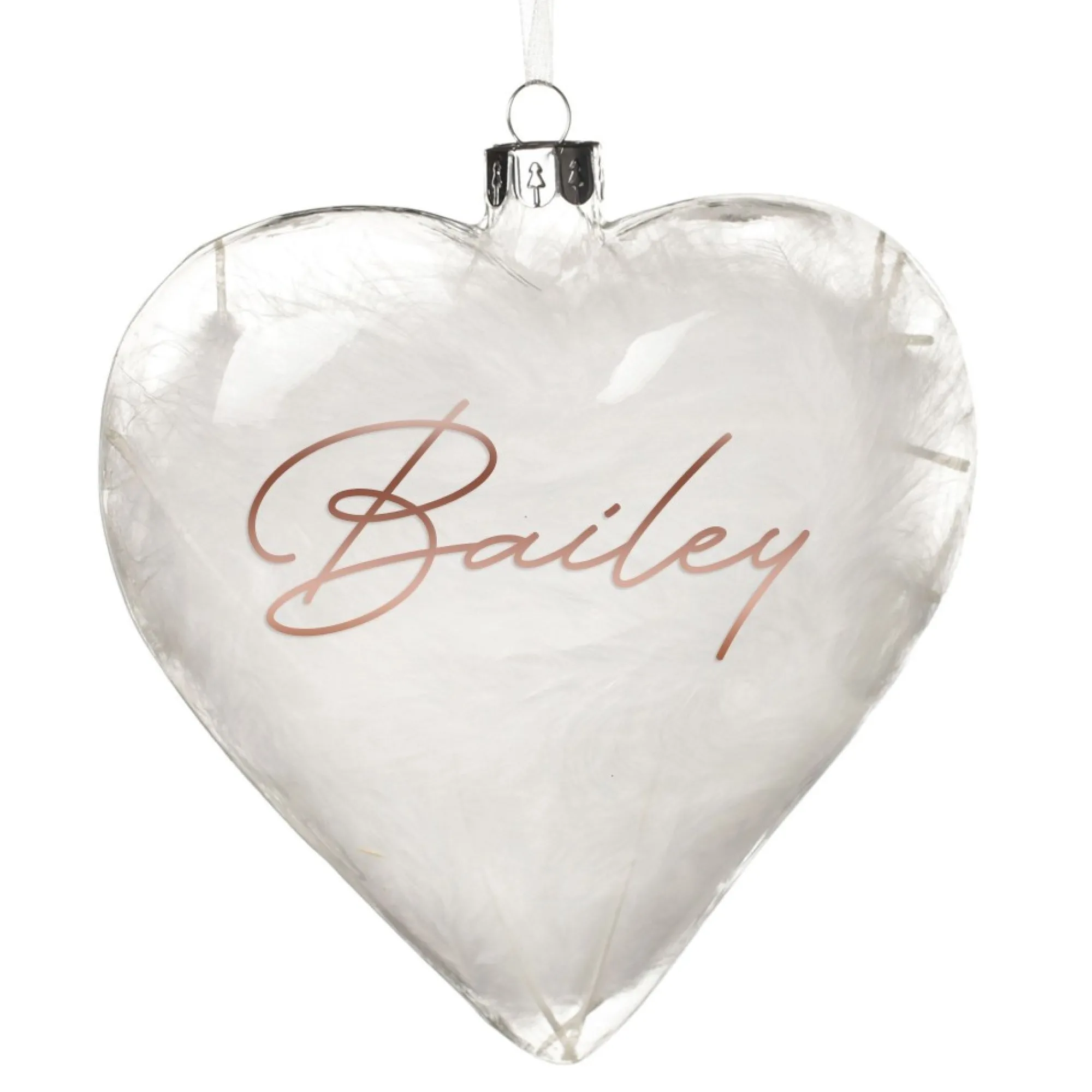 Personalised White Feather Glass Heart New