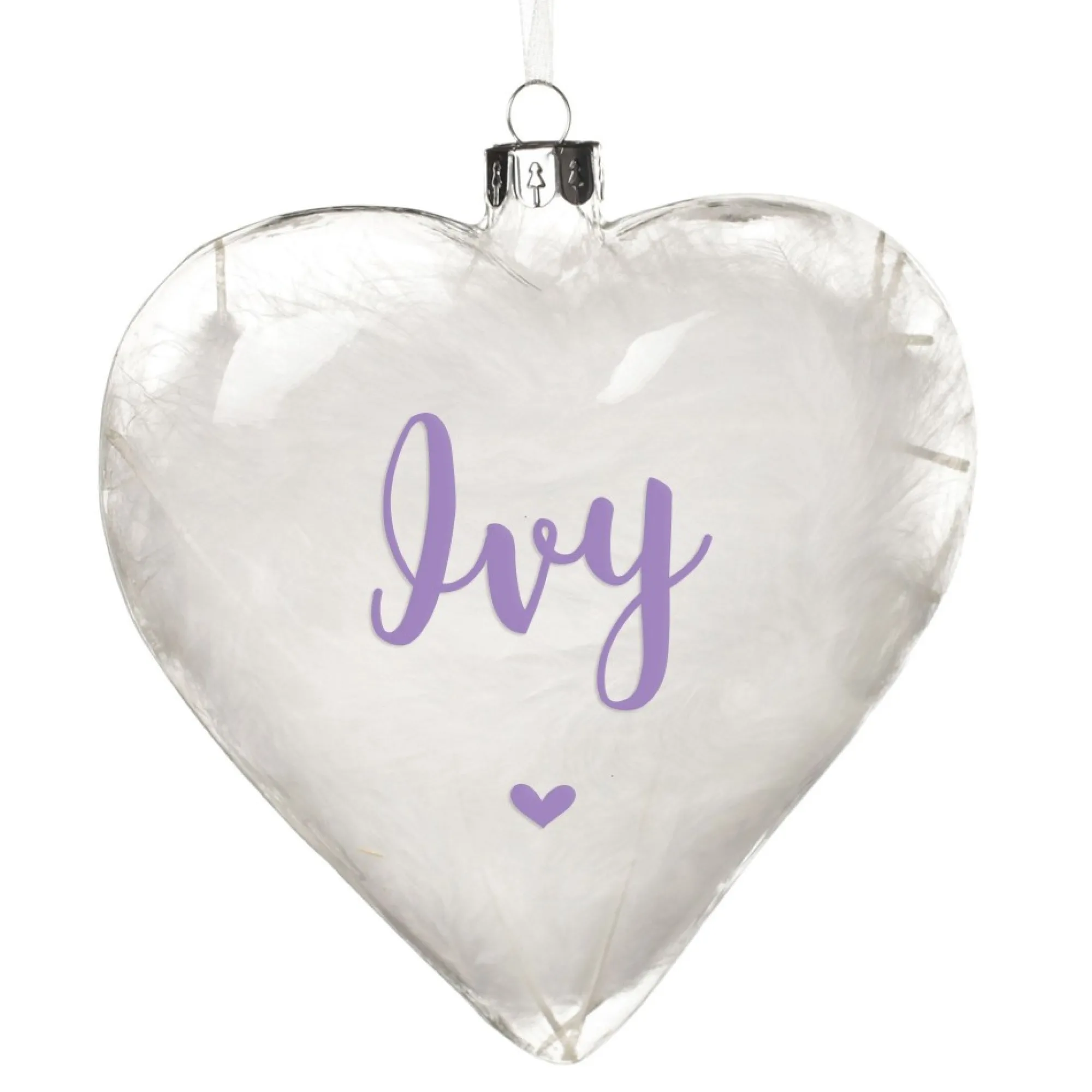 Personalised White Feather Glass Heart New