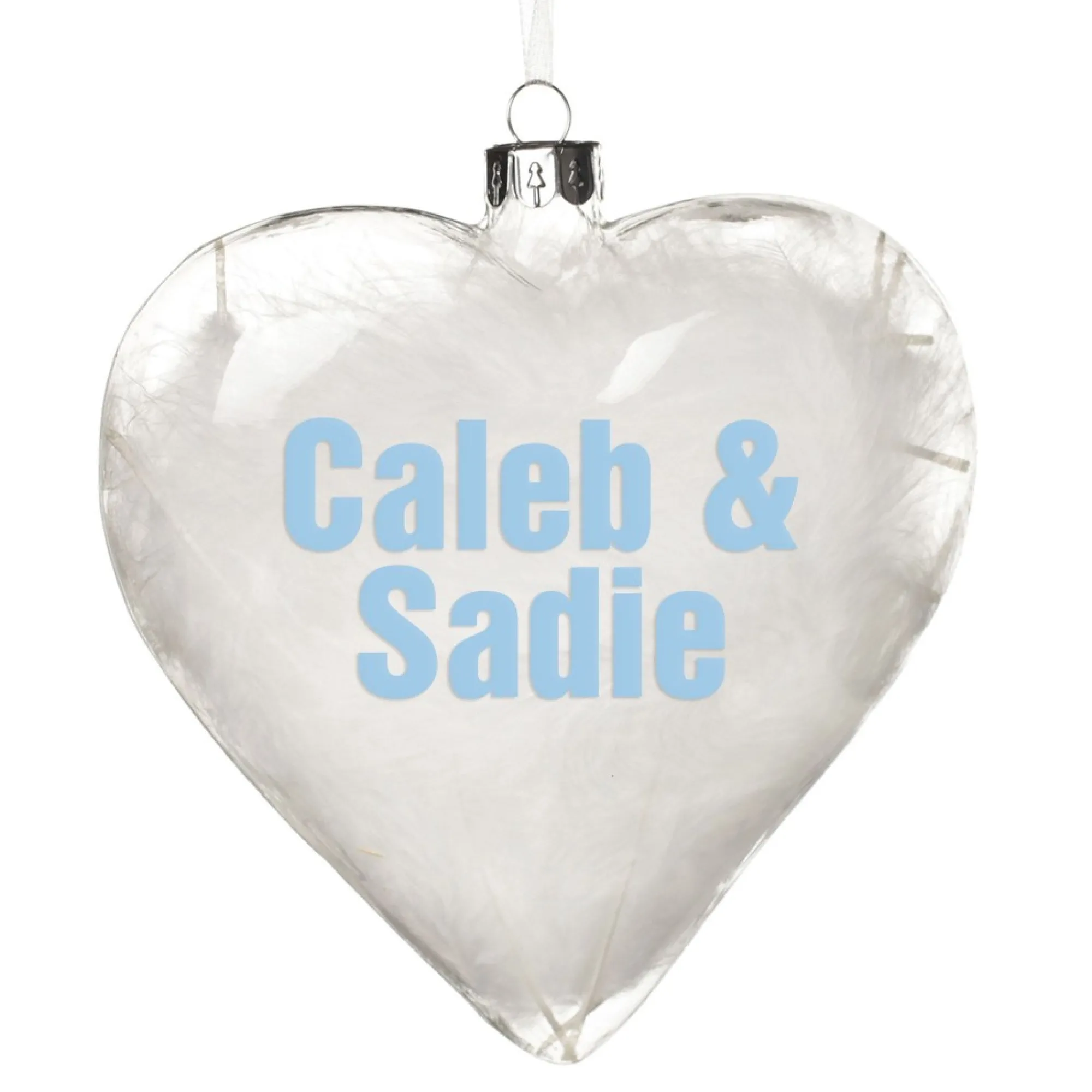 Personalised White Feather Glass Heart New