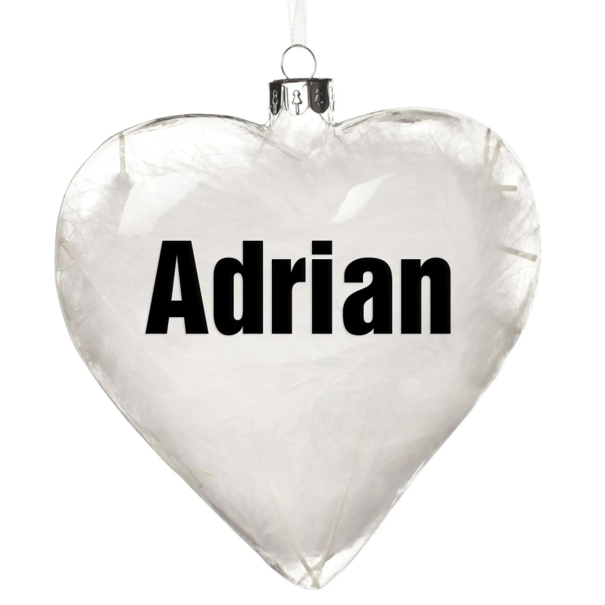 Personalised White Feather Glass Heart New