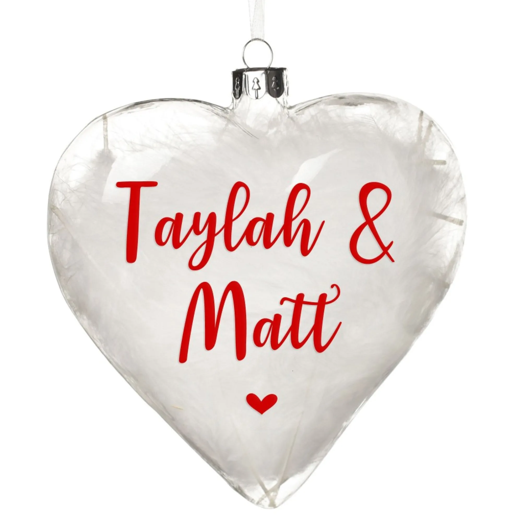 Personalised White Feather Glass Heart New