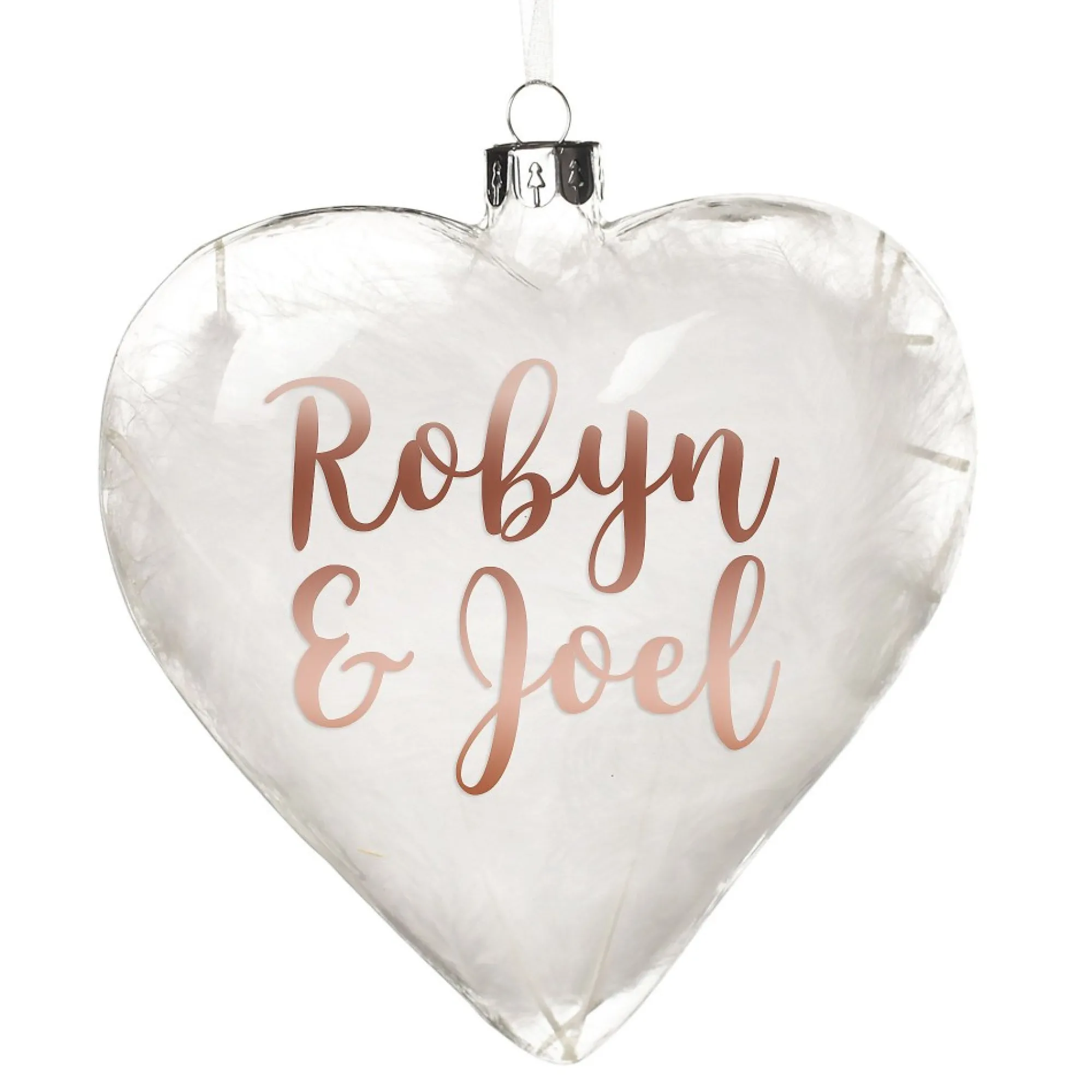 Personalised White Feather Glass Heart New