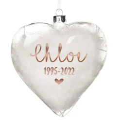 Personalised White Feather Glass Heart - Heaven in Our Home Hot