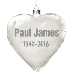 Personalised White Feather Glass Heart - Heaven in Our Home Hot