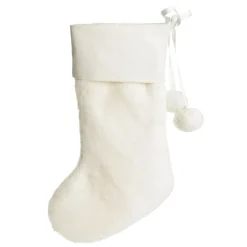 Personalised White Fur Christmas Stocking with Pom Poms Online