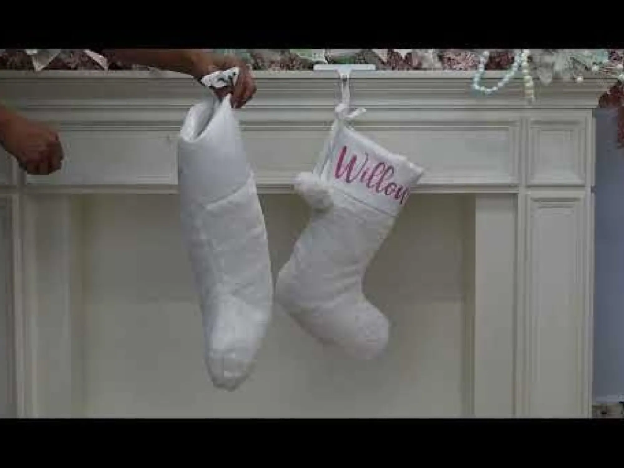 Personalised White Fur Christmas Stocking with Pom Poms Online