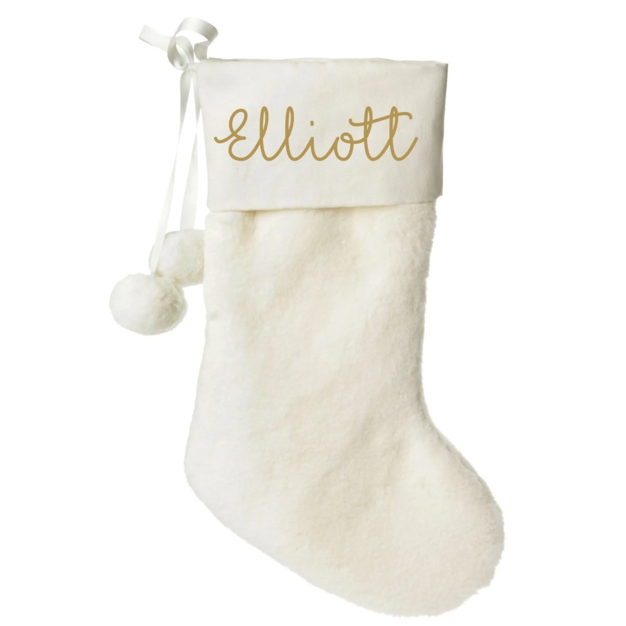 Personalised White Fur Christmas Stocking with Pom Poms Online