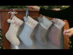 Personalised White Fur Christmas Stocking with Pom Poms Online