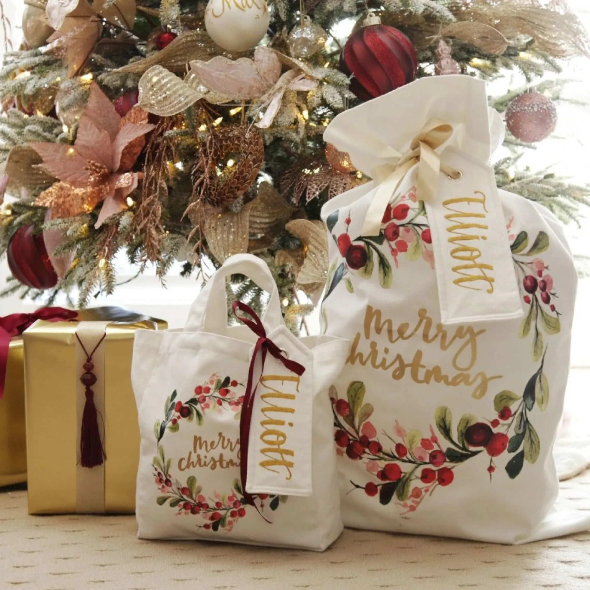 Personalised White Linen Santa Sack Tag Small Clearance