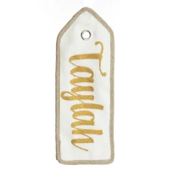 Personalised White Linen Santa Sack Tag with Burlap Piping Online