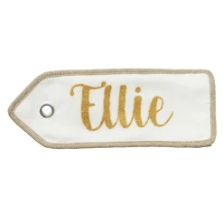 Personalised White Linen Santa Sack Tag with Burlap Piping Online