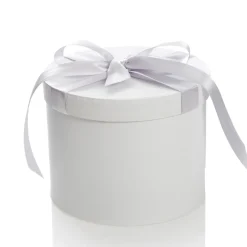 Personalised White Round Gift Box with Silver Ribbon Bow Best