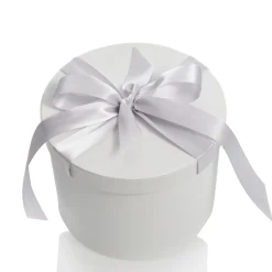 Personalised White Round Gift Box with Silver Ribbon Bow Best