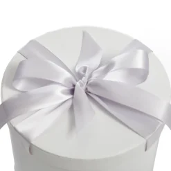 Personalised White Round Gift Box with Silver Ribbon Bow Best