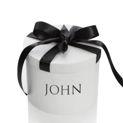 Personalised White Round Gift Box with Black Ribbon Bow Hot