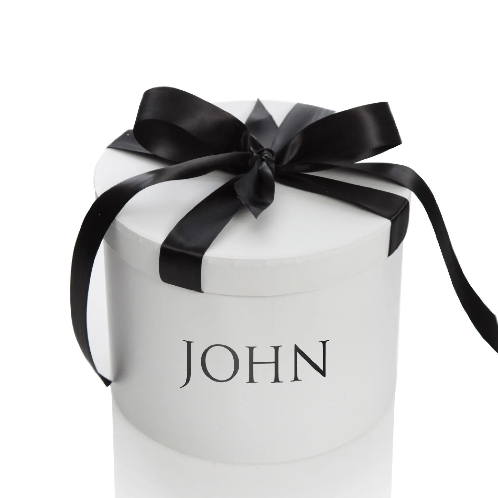 Personalised White Round Gift Box with Black Ribbon Bow Hot