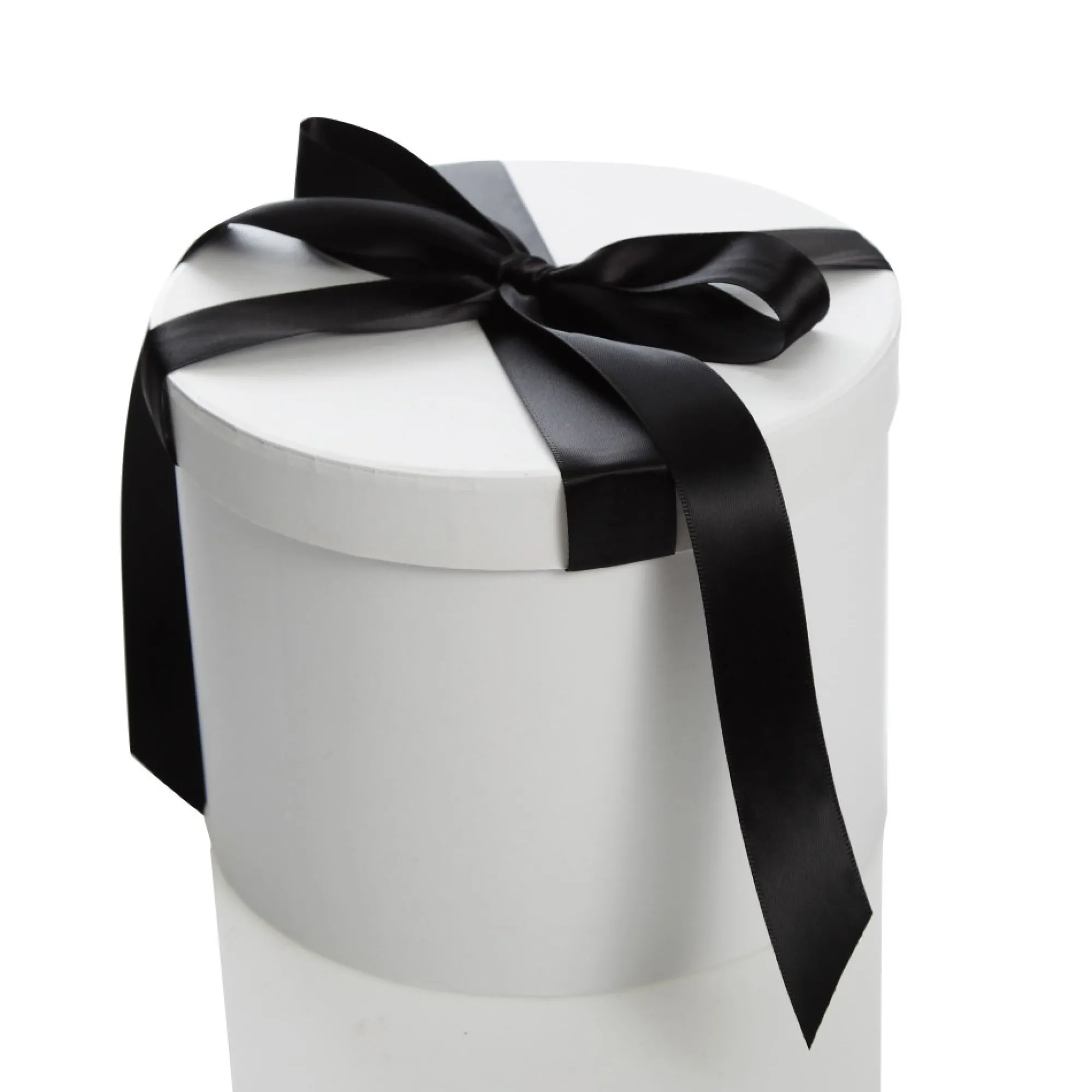 Personalised White Round Gift Box with Black Ribbon Bow Hot