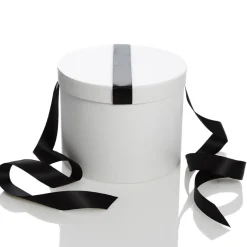 Personalised White Round Gift Box with Black Ribbon Bow Hot