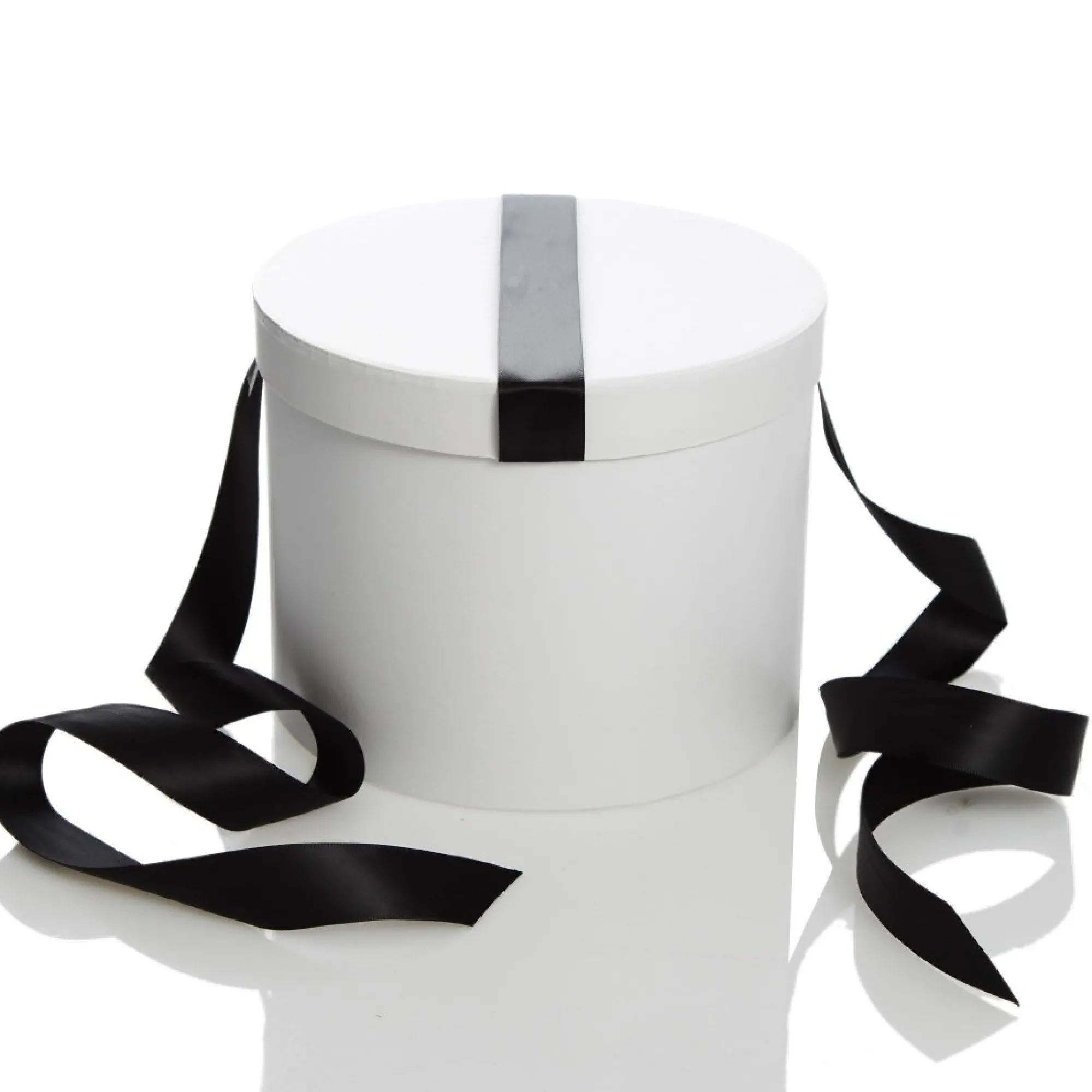 Personalised White Round Gift Box with Black Ribbon Bow Hot