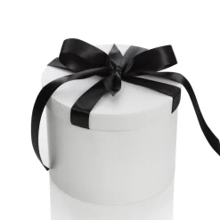 Personalised White Round Gift Box with Black Ribbon Bow Hot