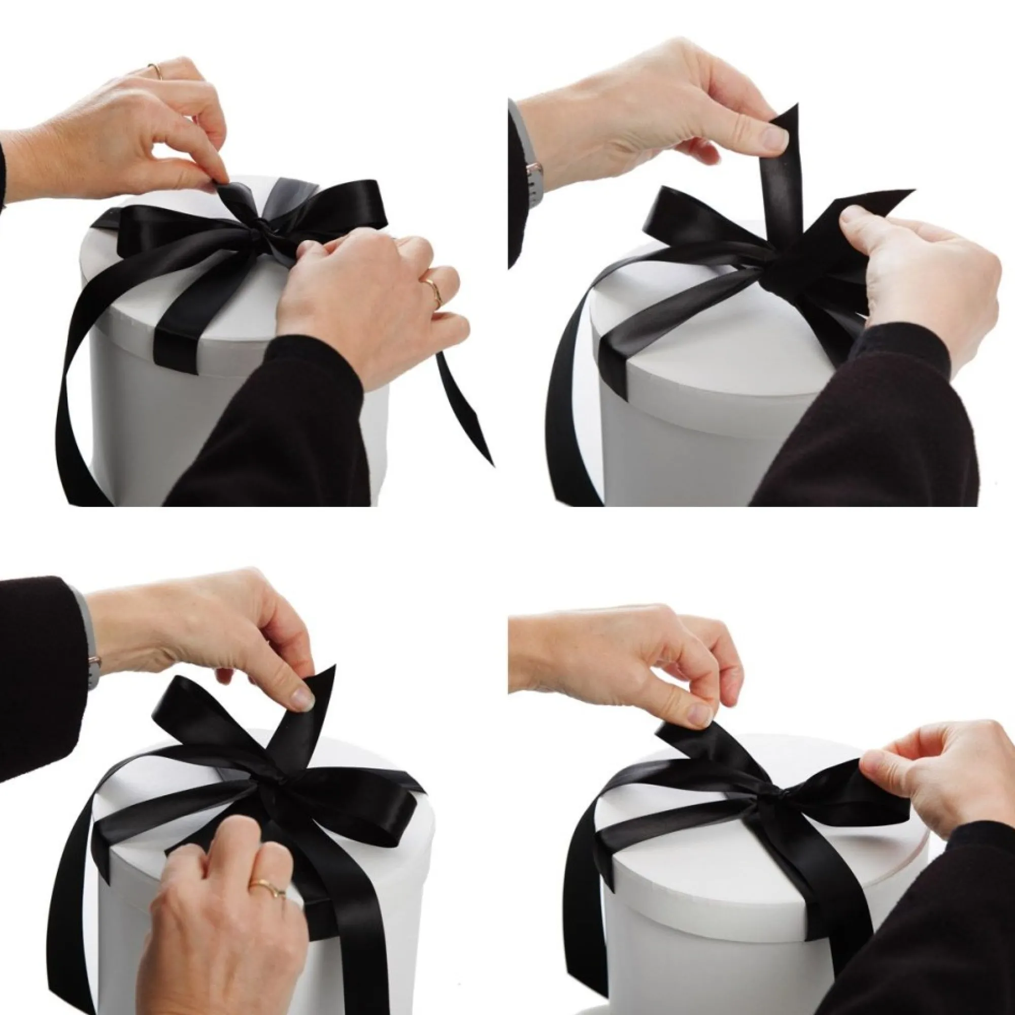 Personalised White Round Gift Box with Black Ribbon Bow Hot