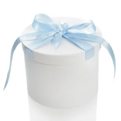 Personalised White Round Gift Box with Baby Blue Ribbon Bow Shop