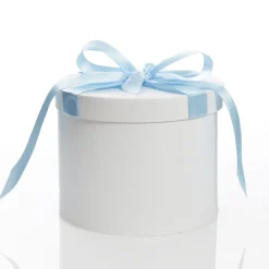 Personalised White Round Gift Box with Baby Blue Ribbon Bow Shop