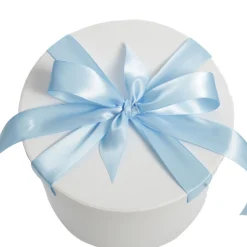 Personalised White Round Gift Box with Baby Blue Ribbon Bow Shop
