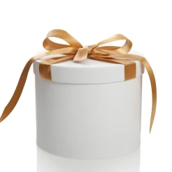 Personalised White Round Gift Box with Gold Ribbon Bow Online