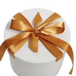 Personalised White Round Gift Box with Gold Ribbon Bow Online