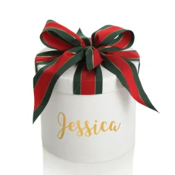 Personalised White Round Gift Box with Christmas Ribbon Bow Best Sale