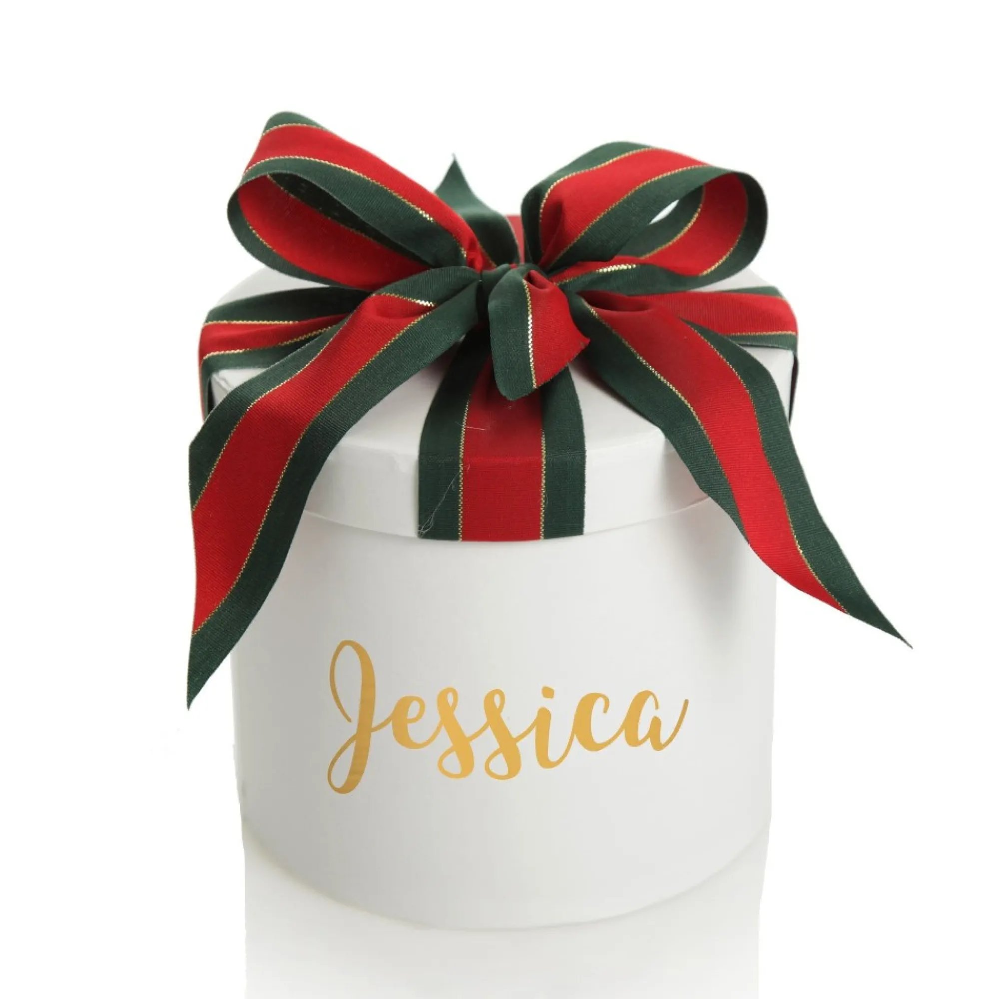 Personalised White Round Gift Box with Christmas Ribbon Bow Best Sale