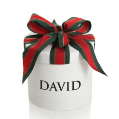 Personalised White Round Gift Box with Christmas Ribbon Bow Best Sale
