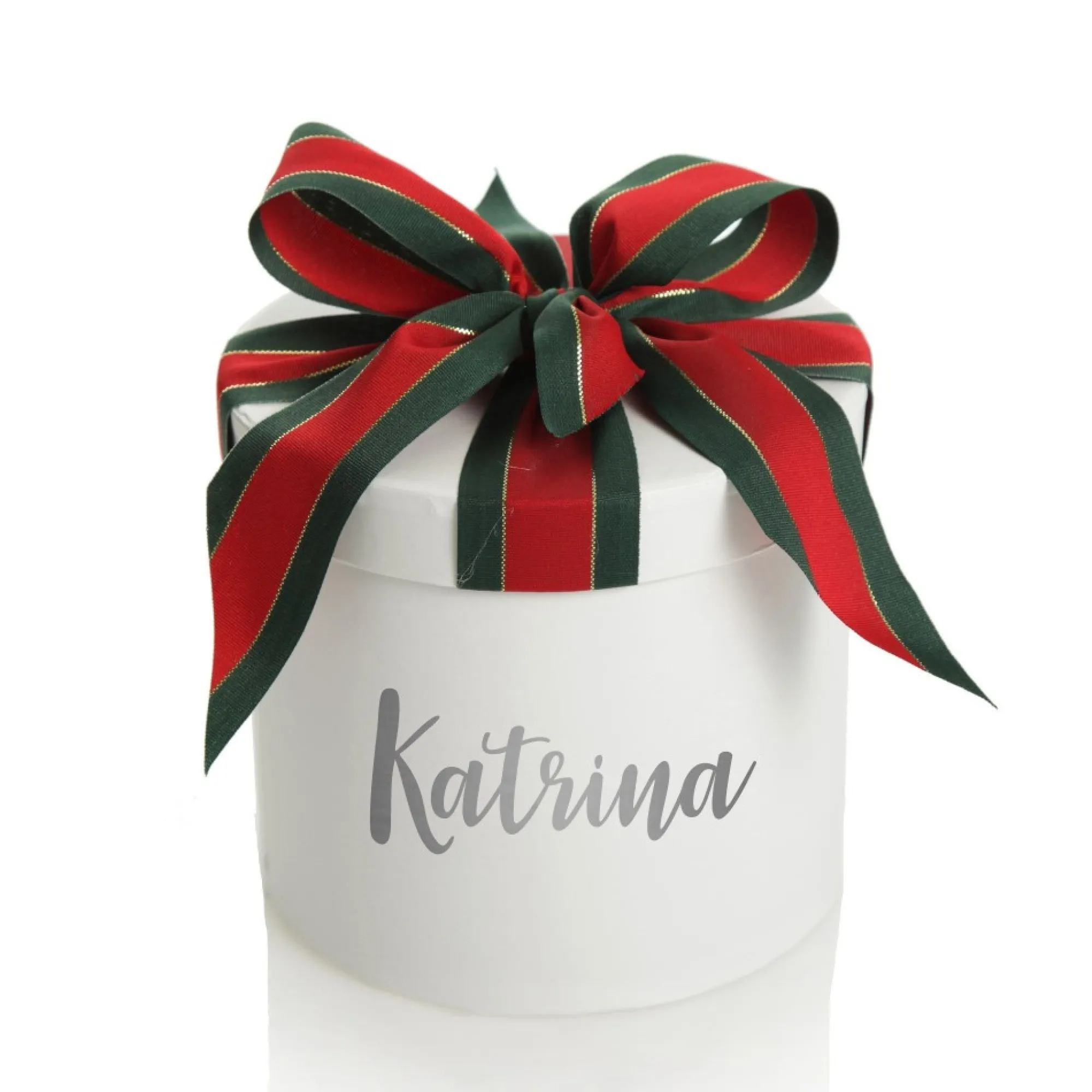Personalised White Round Gift Box with Christmas Ribbon Bow Best Sale