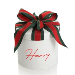 Personalised White Round Gift Box with Christmas Ribbon Bow Best Sale