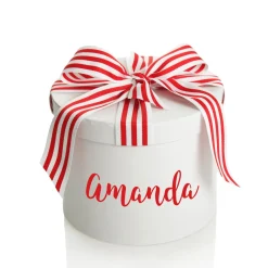 Personalised White Round Gift Box with Candy Cane Ribbon Bow Sale