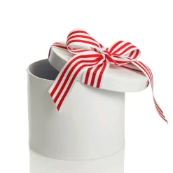 Personalised White Round Gift Box with Candy Cane Ribbon Bow Sale