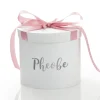 Personalised White Round Gift Box with Baby Pink Ribbon Bow Outlet