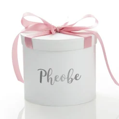 Personalised White Round Gift Box with Baby Pink Ribbon Bow Outlet