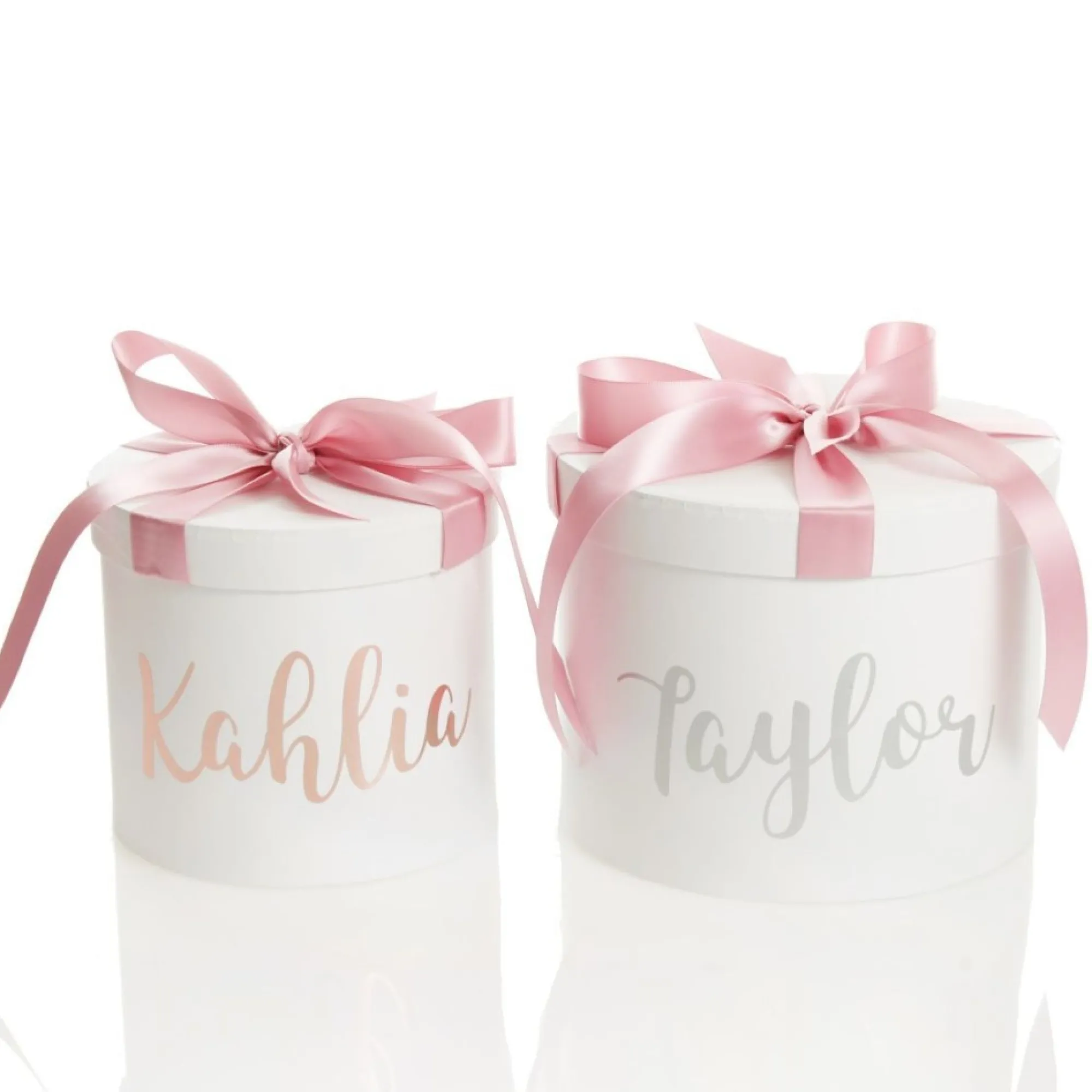 Personalised White Round Gift Box with Baby Pink Ribbon Bow Outlet