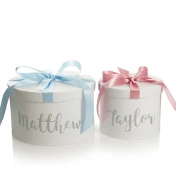 Personalised White Round Gift Box with Baby Pink Ribbon Bow Outlet