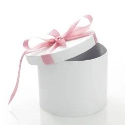 Personalised White Round Gift Box with Baby Pink Ribbon Bow Outlet