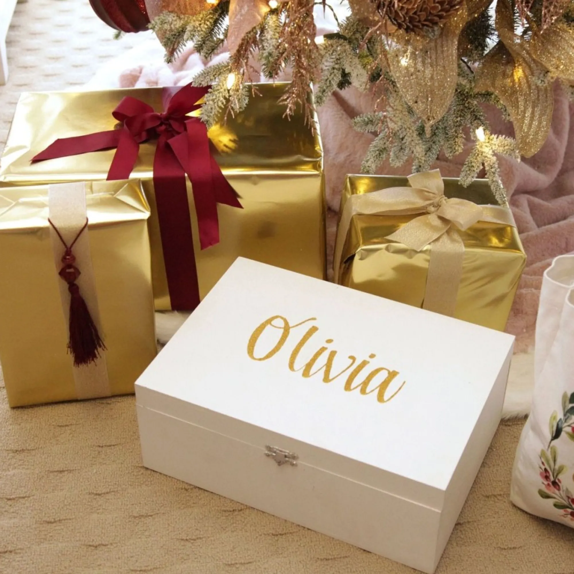Personalised White Wooden Christmas Eve Box Shop