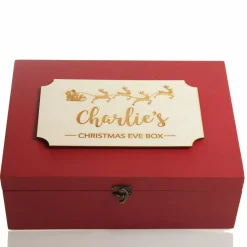 Personalised Wooden Christmas Eve Box with Santa Sleigh Plaque Cheap
