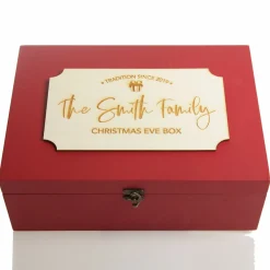 Personalised Wooden Christmas Eve Box with Family Est. Plaque Online