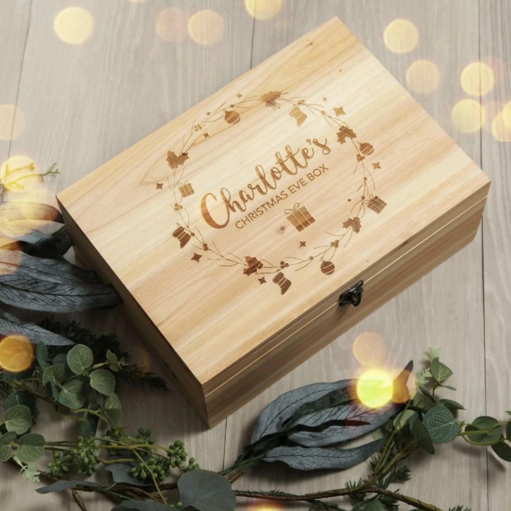 Personalised Wreath Wooden Christmas Eve Box Best